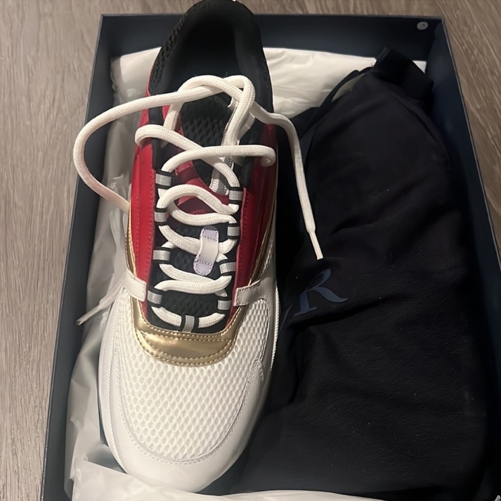 Christian Dior Stylish Red and Gold Sneakers